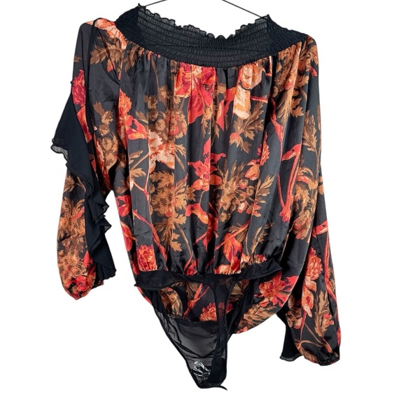 Free People Black And Orange Floral Bodysuit - Picture 3 of 12